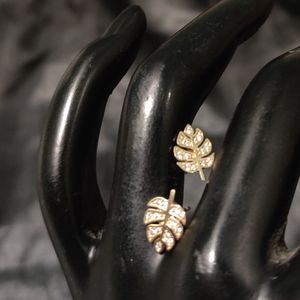 10K Yellow Gold Swarovski CZ Monstera Leaf Stud Earrings